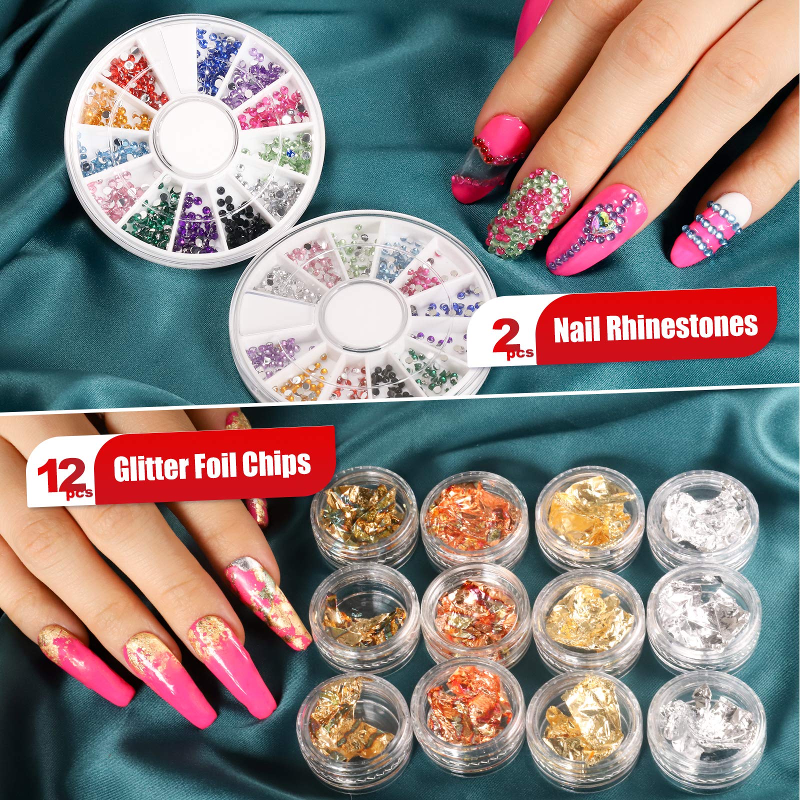 Teenitor Nail Pen Designer Kit – 15 Brushes, Dotting Pens, Foil & Rhinestones (Black)