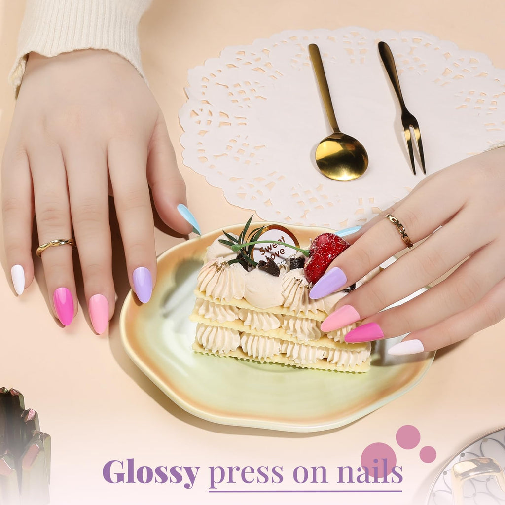 Teenitor Almond Press On Nails – 24 Pack, 576 Pcs | Short Matte & Glossy Almond Nails