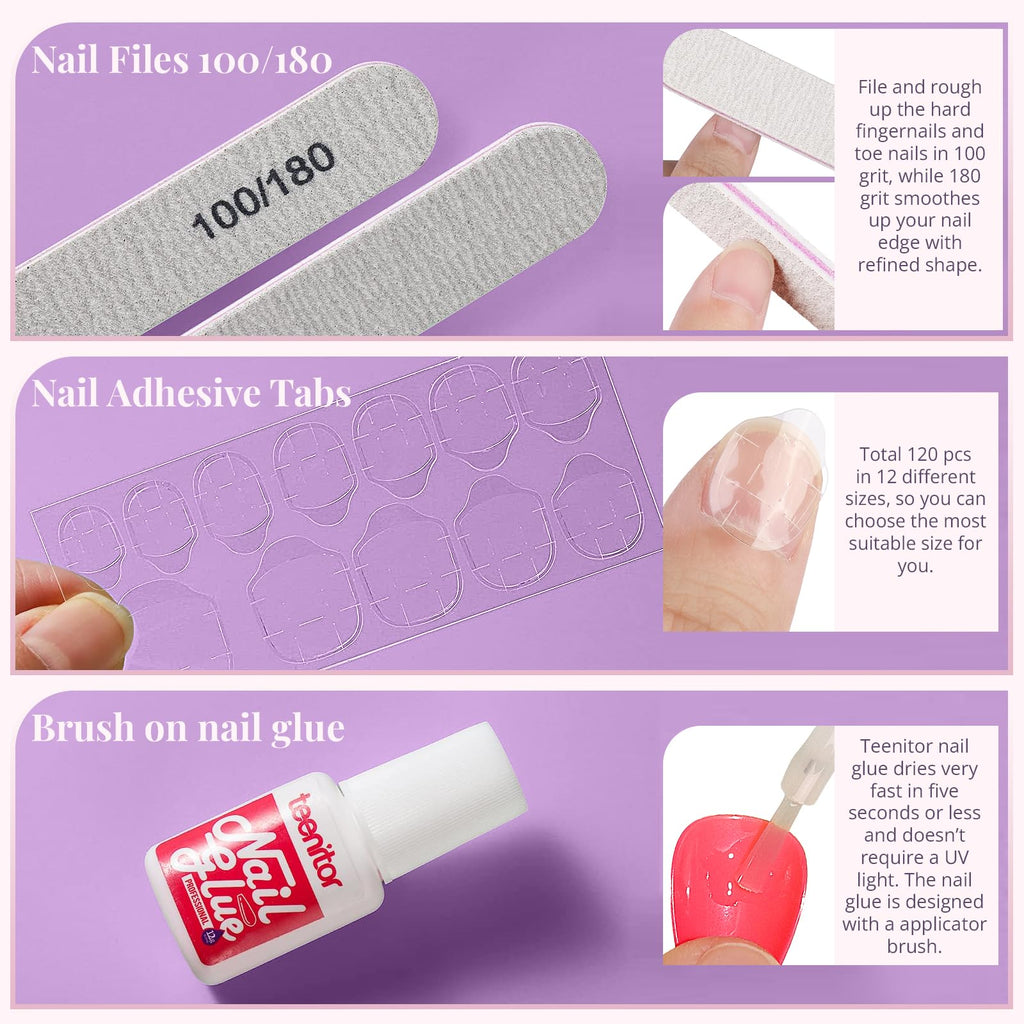 Teenitor Almond Press On Nails – 24 Pack, 576 Pcs | Short Matte & Glossy Almond Nails