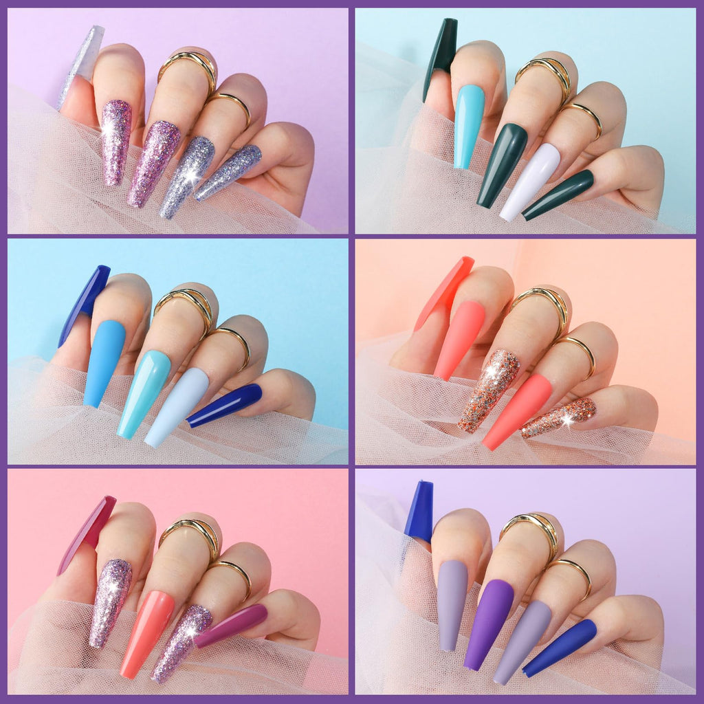 Teenitor Long Fake Nails Kit - 576pc Matte, Glossy & Glitter