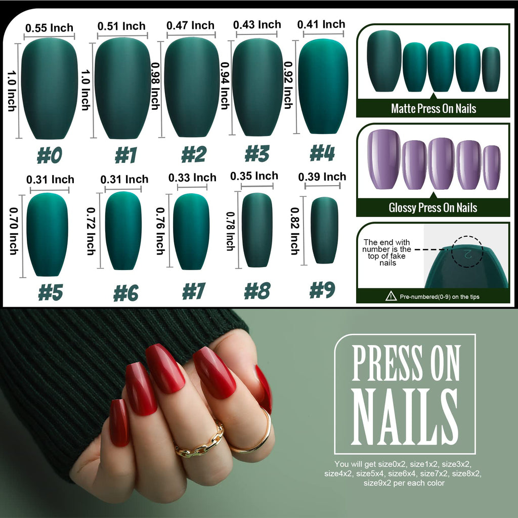 Teenitor 24 Pack Coffin Press-On Nails Kit – Medium Length, 12 Matte & 12 Glossy Colors