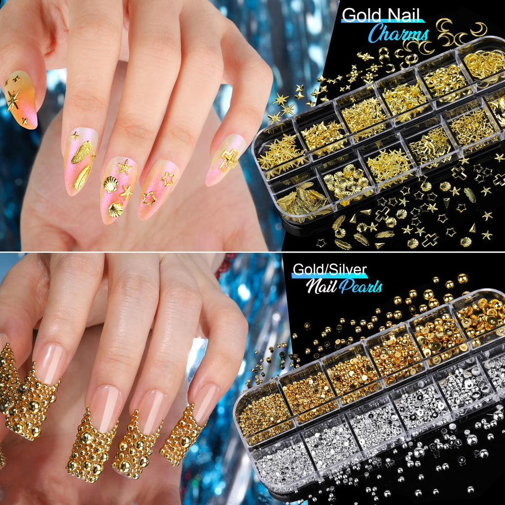 Teenitor Nail Charms & Gems Kit – 8 Boxes, 20 Nail Stickers, 3D Gems for Nails