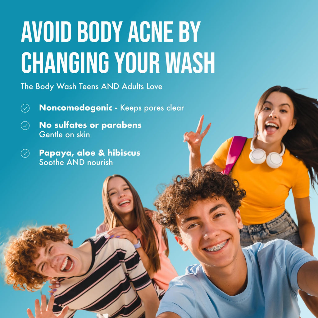Teenology Body Wash for Teens – Clearer Skin, Sulfate & Paraben Free, Papaya Extracts, 16 oz