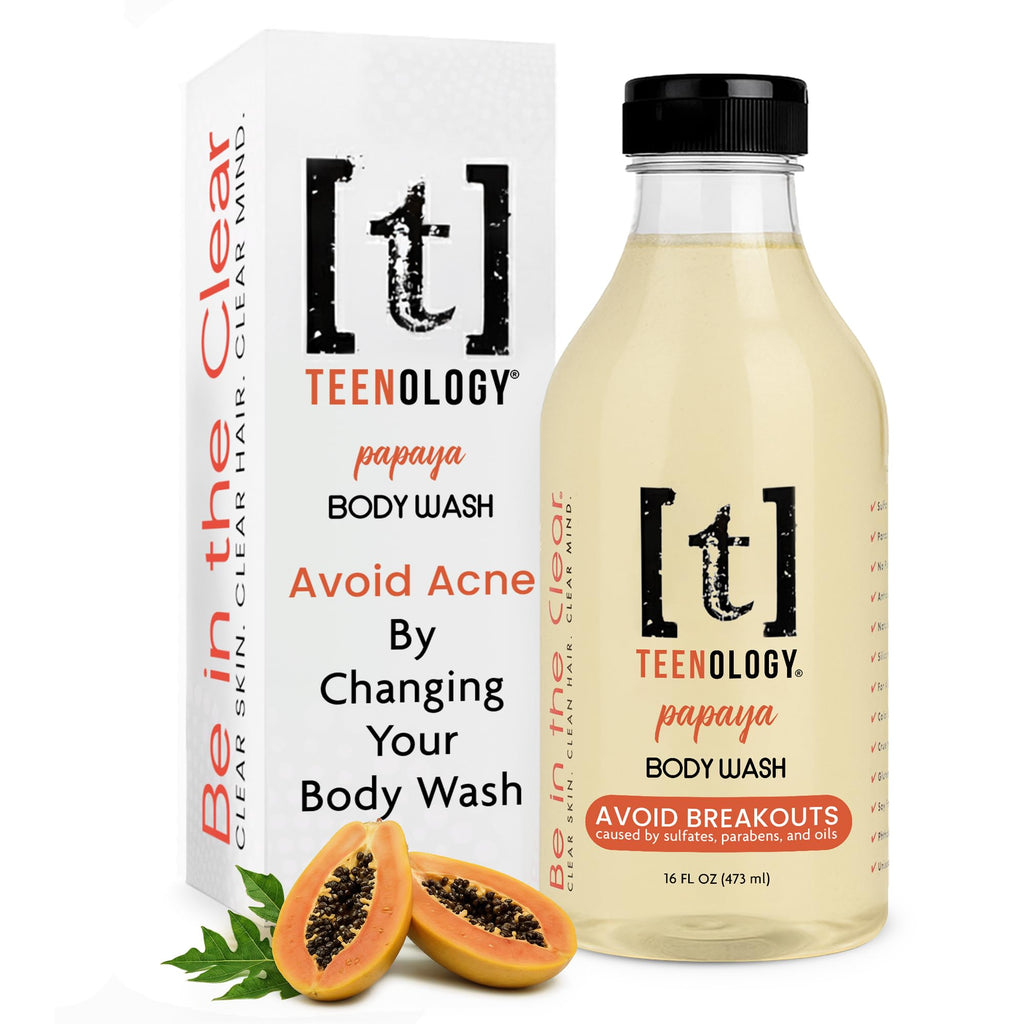 Teenology Body Wash for Teens – Clearer Skin, Sulfate & Paraben Free, Papaya Extracts, 16 oz