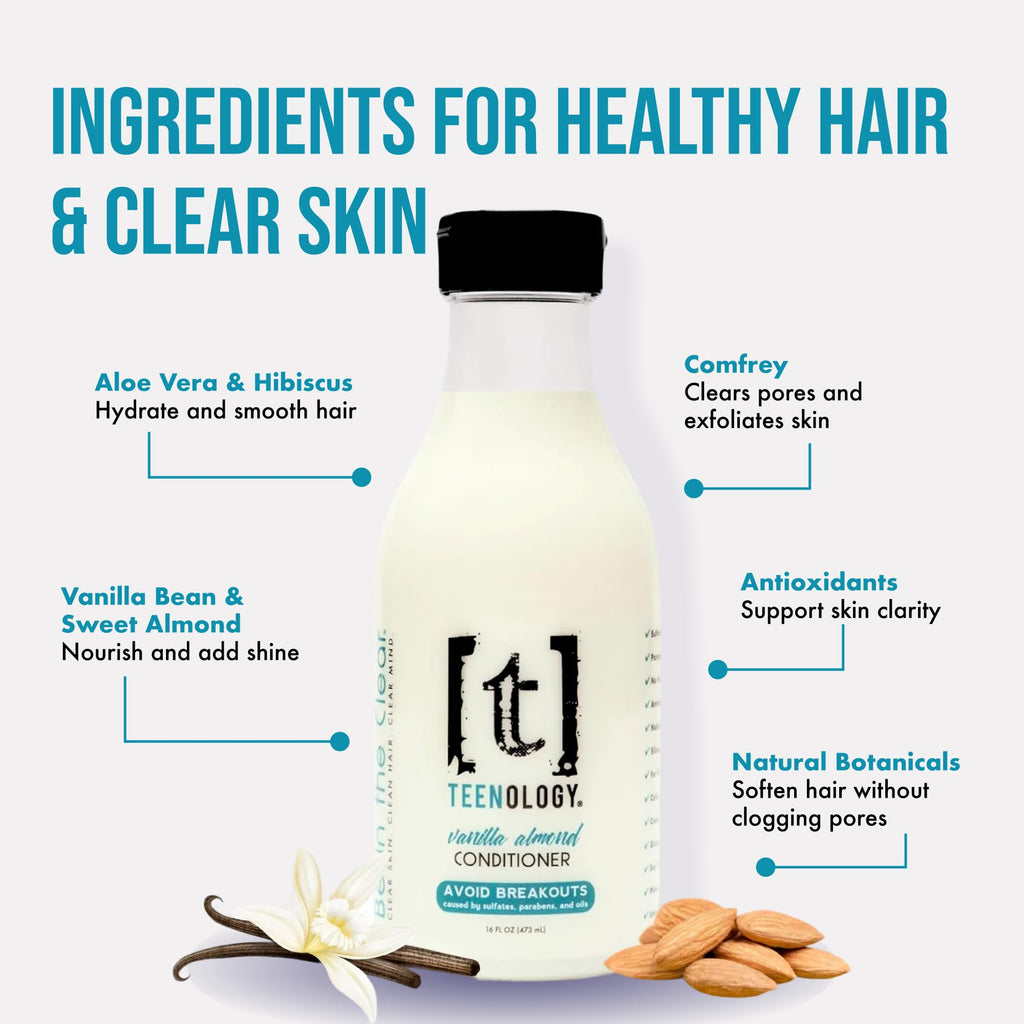 Teenology Teen Conditioner – Non-Comedogenic, Acne-Safe, Vanilla Almond, 16 oz