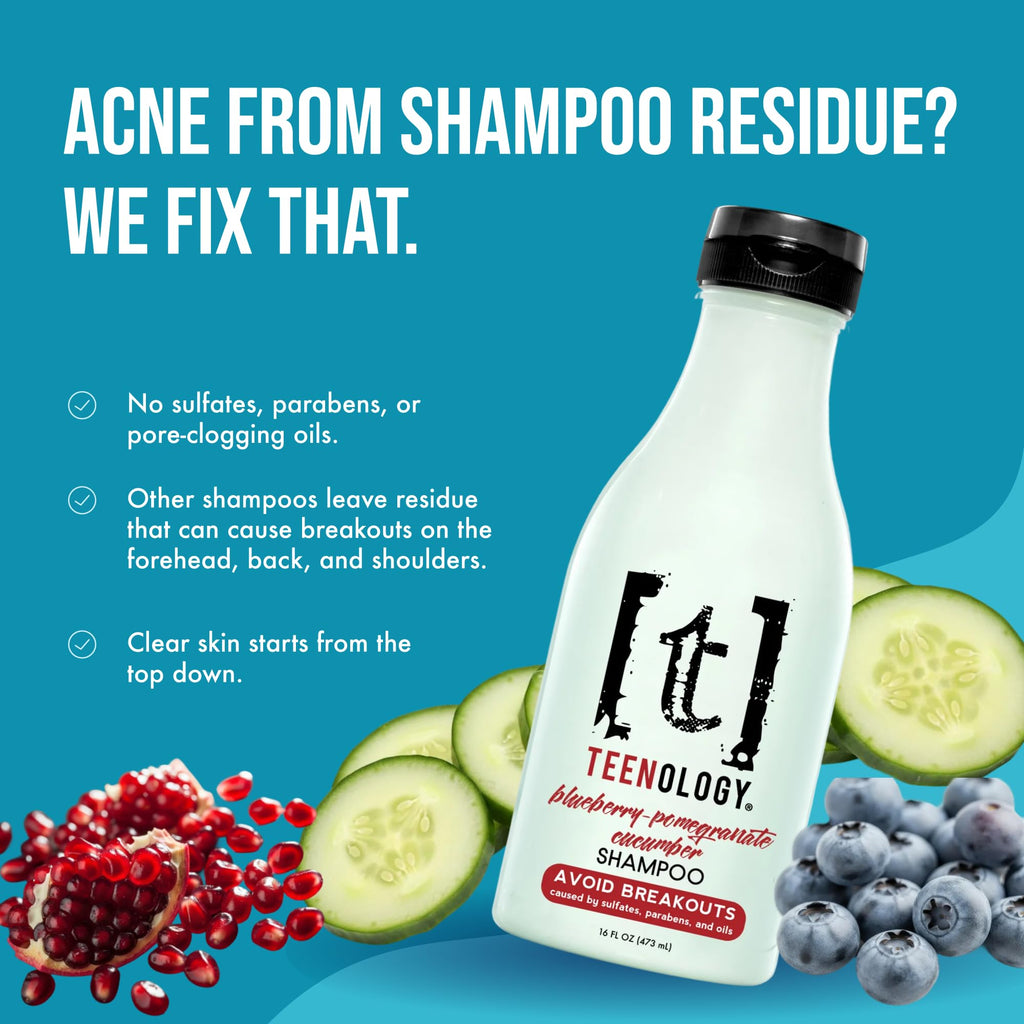 Teenology Teen Shampoo – Non-Comedogenic, Sulfate & Paraben Free, 16 oz (Blueberry Pomegranate Cucumber)