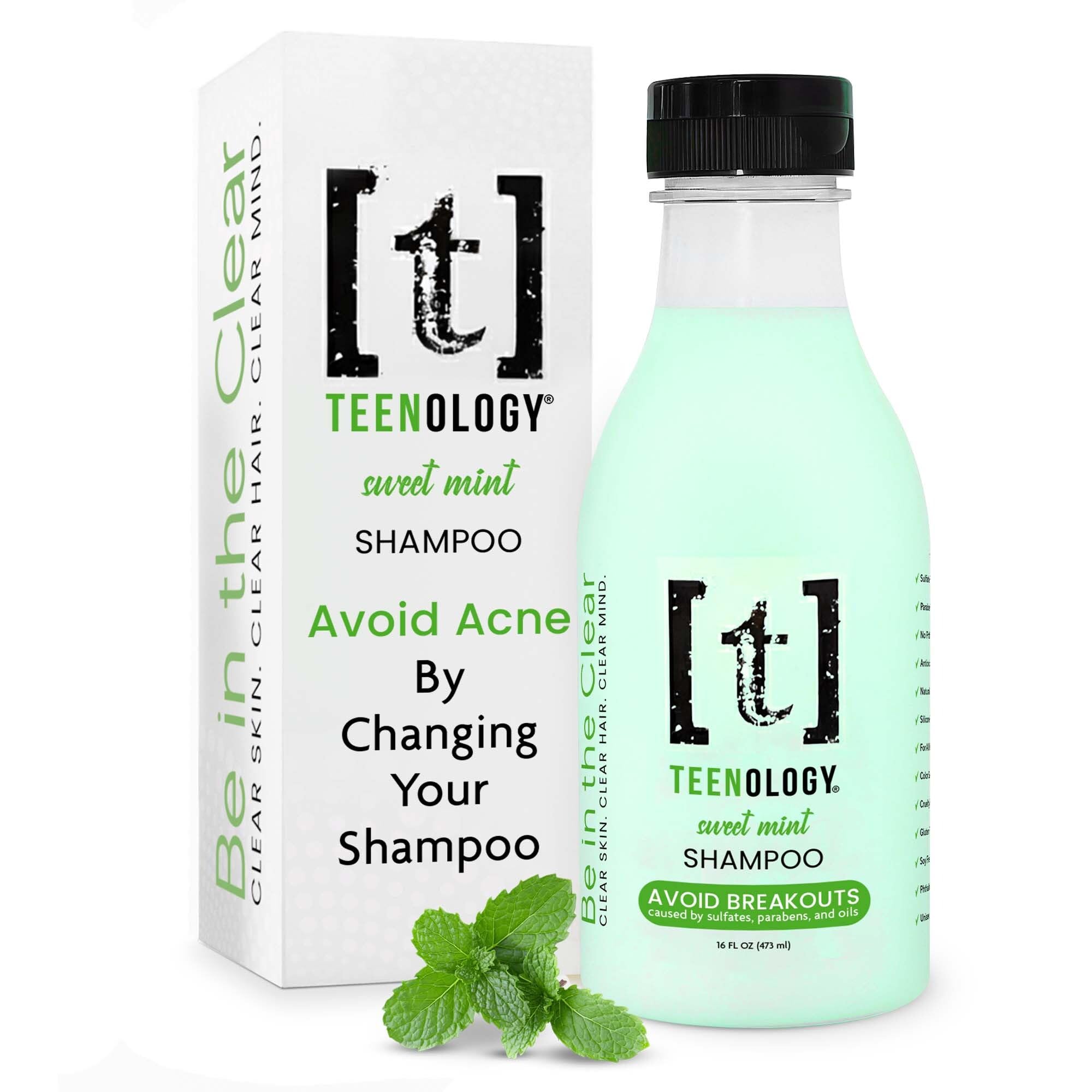 Teenology Teen Shampoo – Non-Comedogenic Mint Formula for Dry & Oily Scalps, Sulfate & Paraben Free, 16 oz