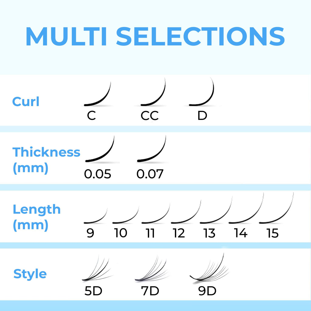 TEGAN LASH 500 Wispy Premade Fans – Eyelash Extensions (5D-9D), 0.05/0.07, 9-15mm