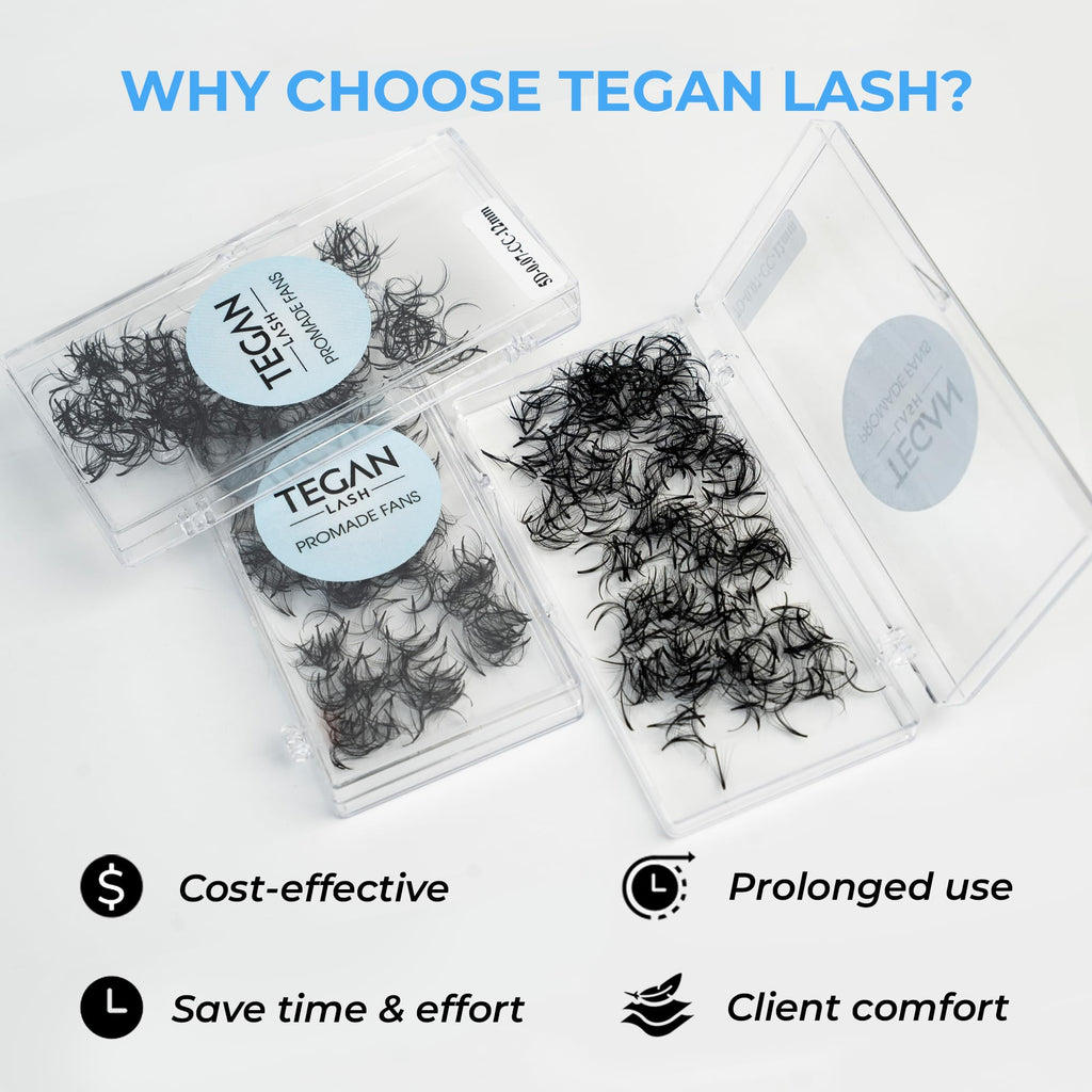 TEGAN LASH 500 Wispy Premade Fans – Eyelash Extensions (5D-9D), 0.05/0.07, 9-15mm