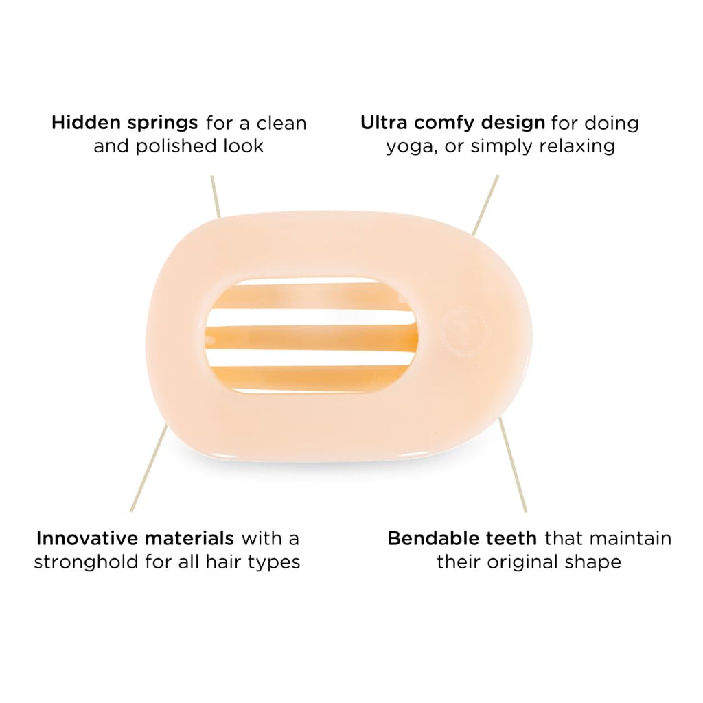 TELETIES Large Flat Round Hair Clip – Strong Grip, Bendable Teeth, Almond Beige