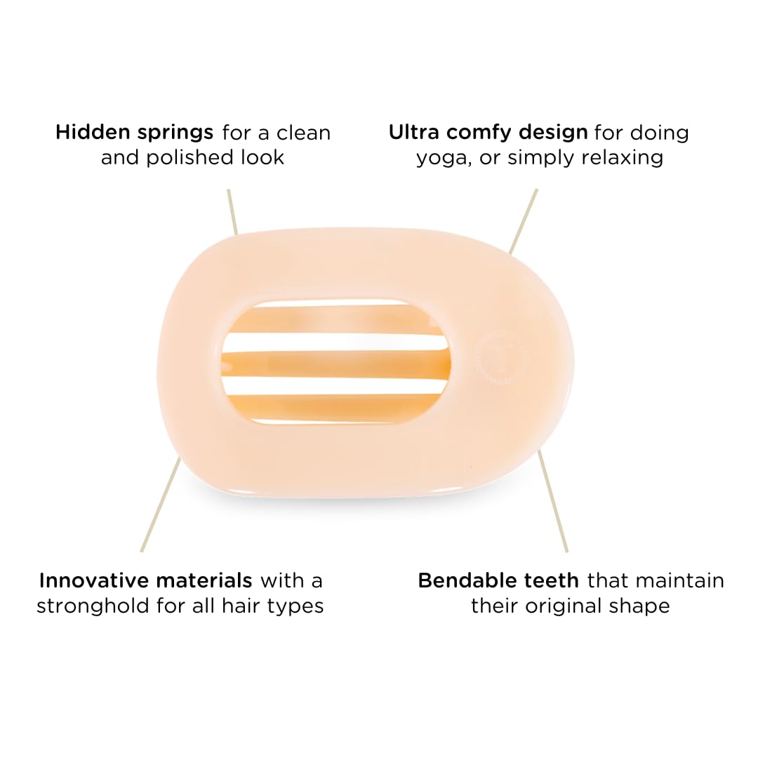 TELETIES Large Flat Round Hair Clip – Strong Grip, Bendable Teeth, Almond Beige