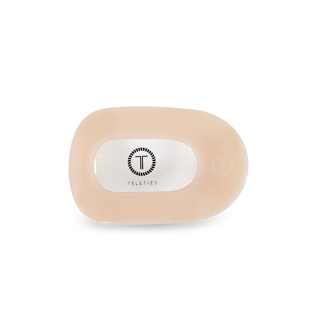 TELETIES Large Flat Round Hair Clip – Strong Grip, Bendable Teeth, Almond Beige