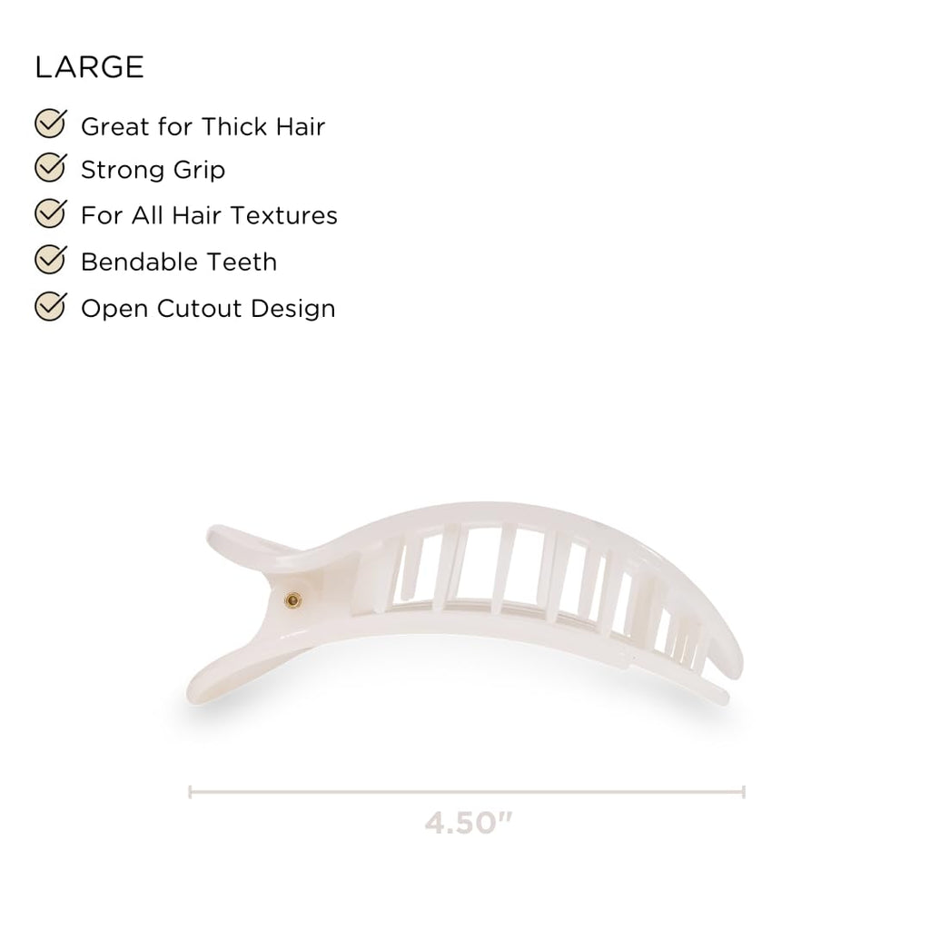 TELETIES Large Flat Round Hair Clip - Strong Grip, Bendable Teeth, Coconut White