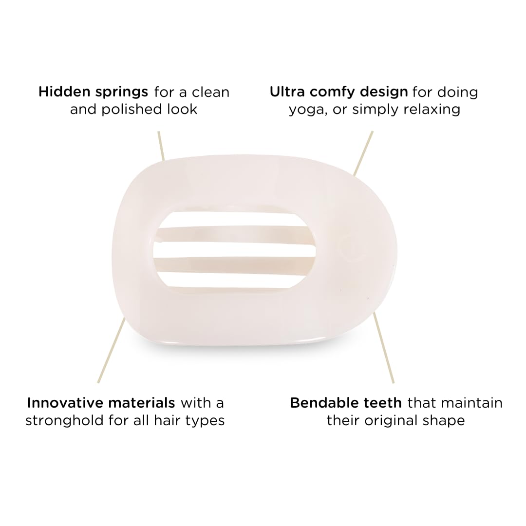 TELETIES Large Flat Round Hair Clip - Strong Grip, Bendable Teeth, Coconut White