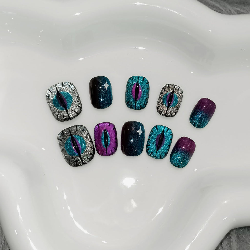 TENPAL Cat Eye Press On Nails 10 Pcs Kit | Reusable Gel-Look Nails for Night Out
