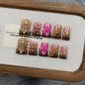 TENPAL Handmade Duckbill Press-On Nails – Zebra Print & Pink Floral with 3D Cross Studs