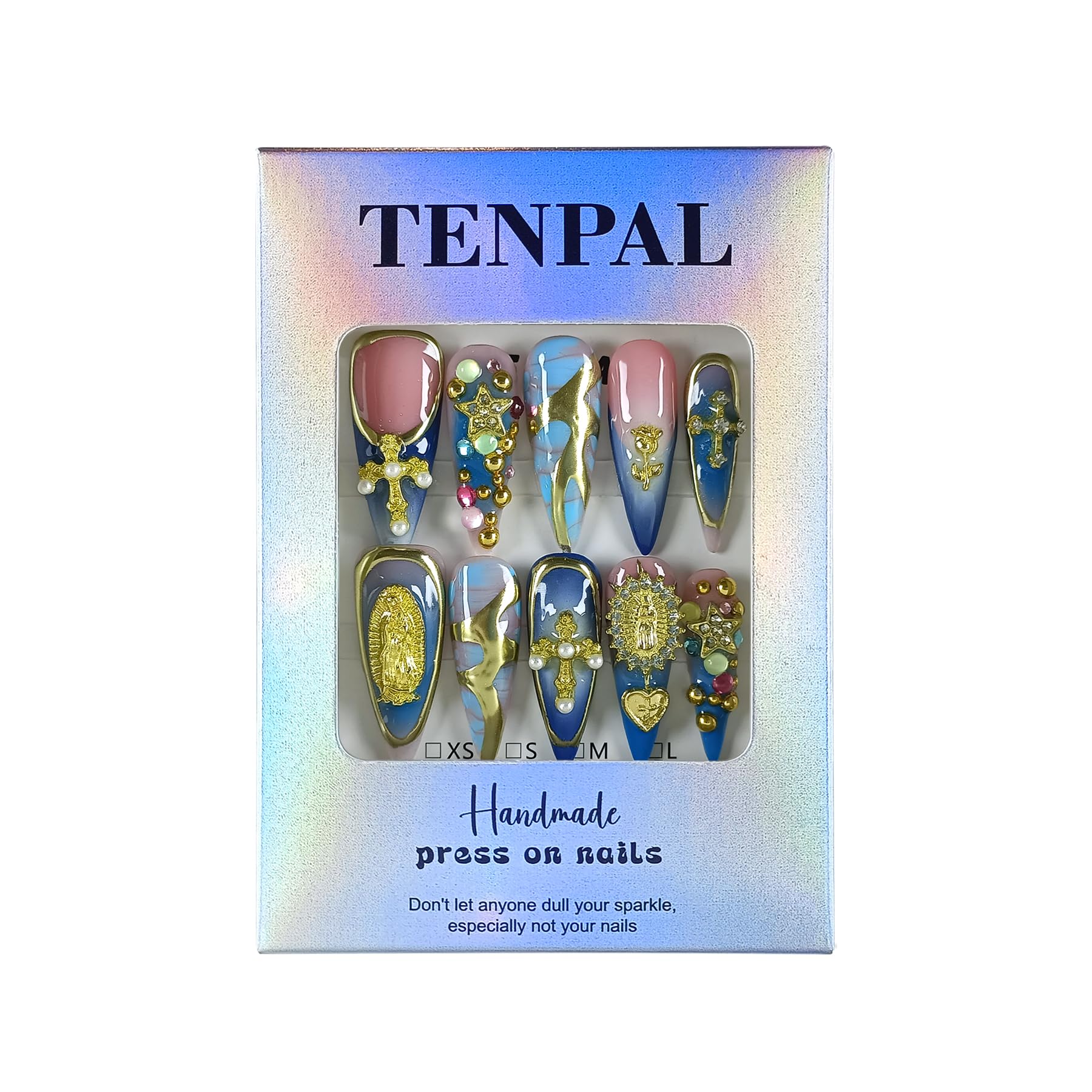 TENPAL 10Pcs Handmade Gothic Press On Nails with Tools – Purple-Blue Snake Ombre Long Stiletto