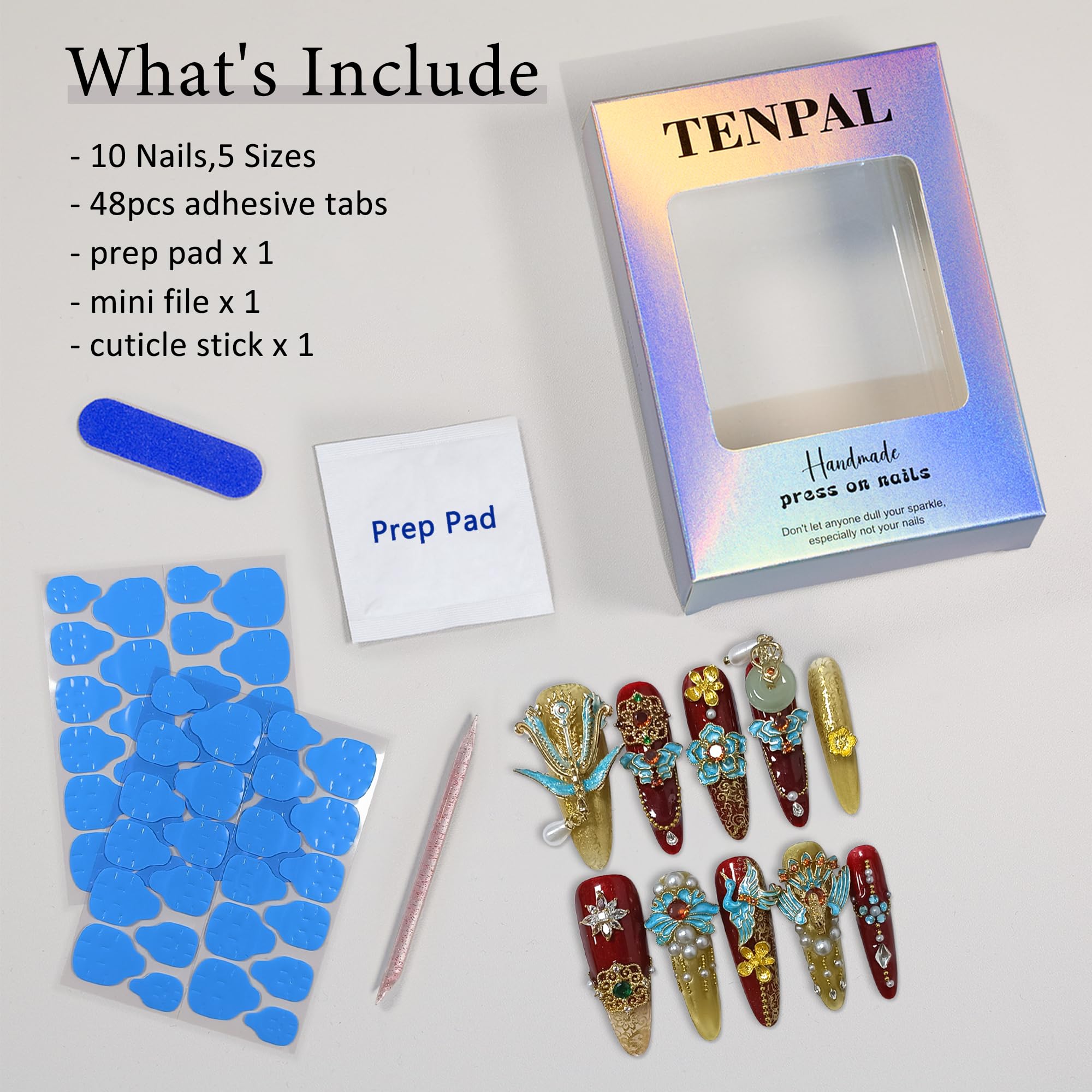 TENPAL 10Pcs Heirloom Bridal Press-On Nails – Red Gold Phoenix Dragon Designs, Long Stiletto