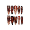 TENPAL 10Pcs Gothic Press On Nails with Tools – Blood Stain Black Red Long Stiletto & 3D Roses Skull Art