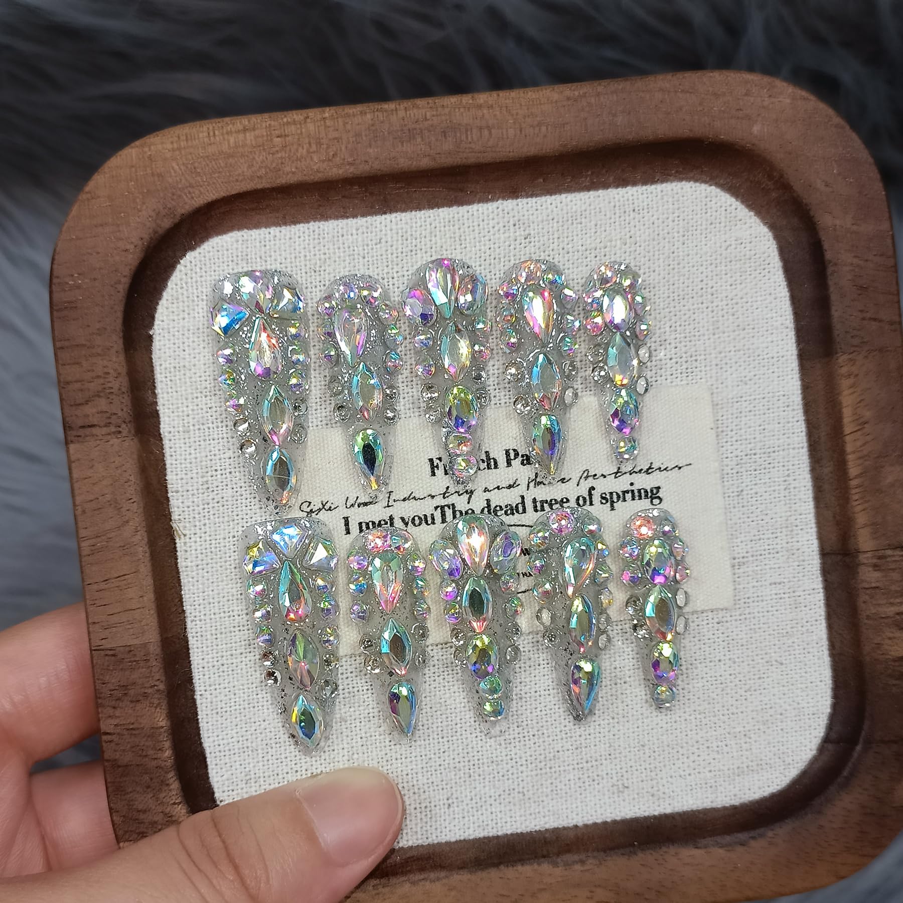 TENPAL 10Pcs Luxury Press On Nails – Long Stiletto, Crystal Glitter, Reusable Bridal Nail Set