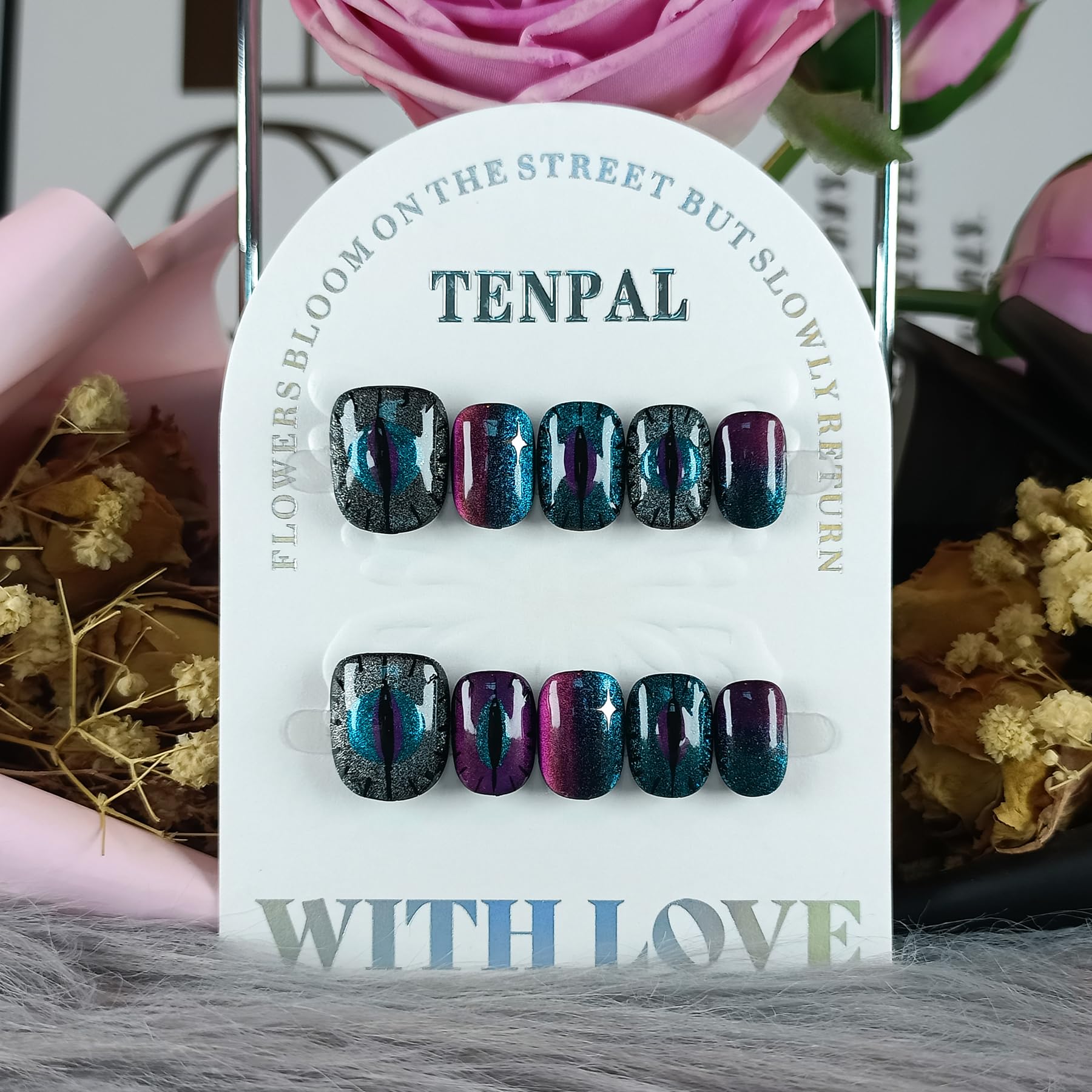 TENPAL Cat Eye Press On Nails 10 Pcs Kit | Reusable Gel-Look Nails for Night Out