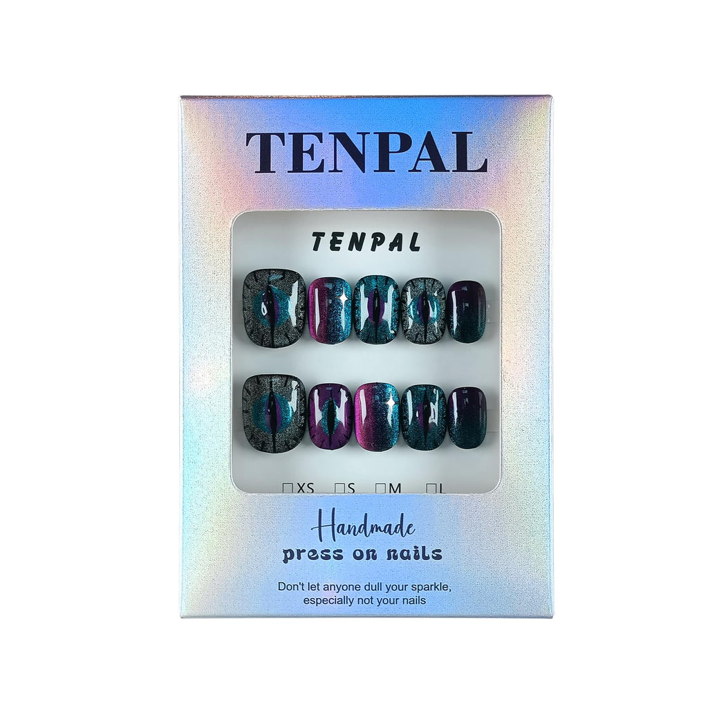 TENPAL Cat Eye Press On Nails 10 Pcs Kit | Reusable Gel-Look Nails for Night Out