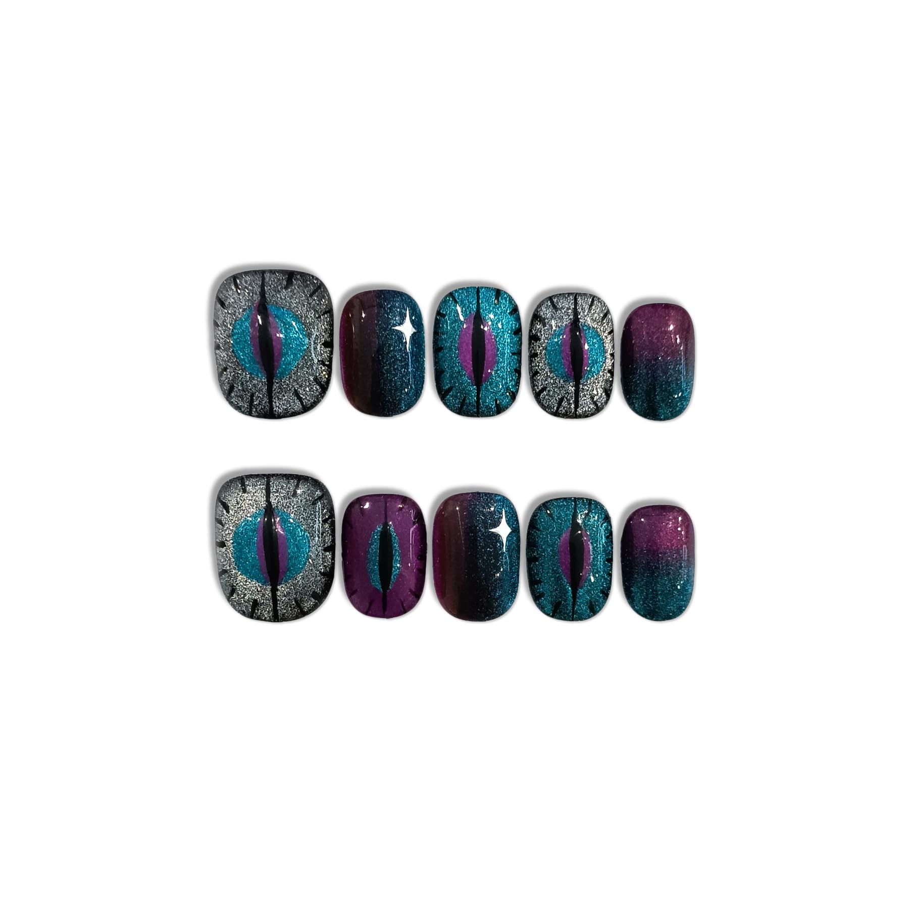 TENPAL Cat Eye Press On Nails 10 Pcs Kit | Reusable Gel-Look Nails for Night Out