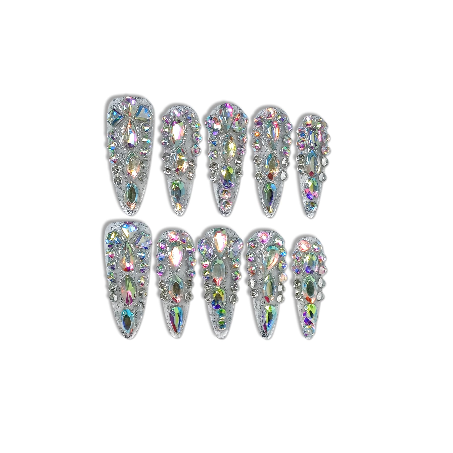 TENPAL 10Pcs Luxury Press On Nails – Long Stiletto, Crystal Glitter, Reusable Bridal Nail Set