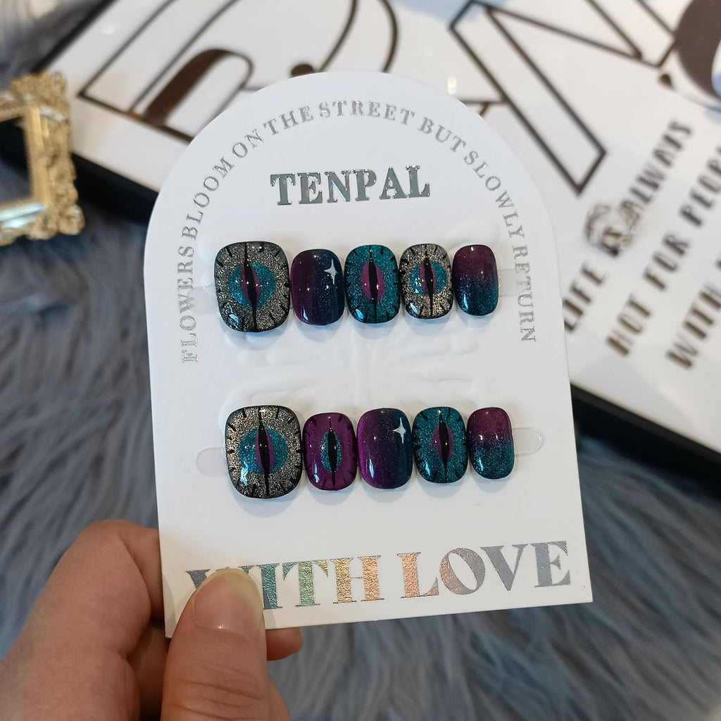 TENPAL Cat Eye Press On Nails 10 Pcs Kit | Reusable Gel-Look Nails for Night Out
