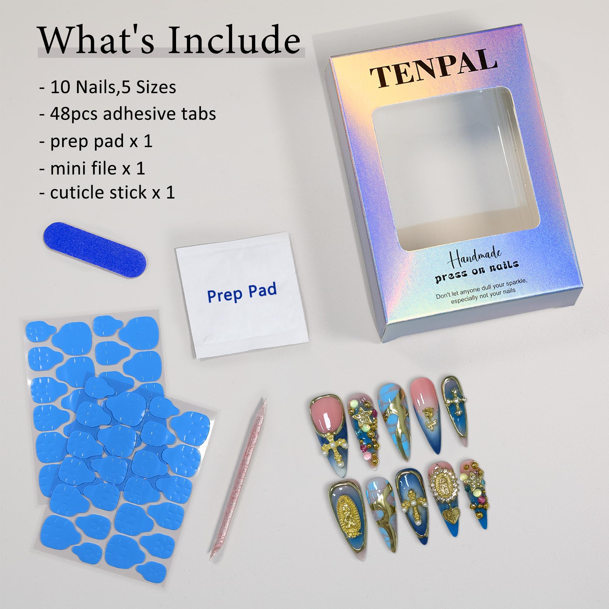 TENPAL 10Pcs Handmade Gothic Press On Nails with Tools – Purple-Blue Snake Ombre Long Stiletto