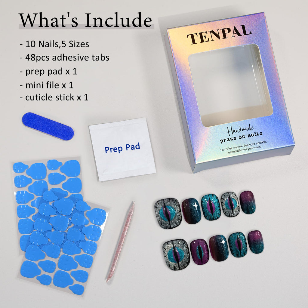 TENPAL Cat Eye Press On Nails 10 Pcs Kit | Reusable Gel-Look Nails for Night Out