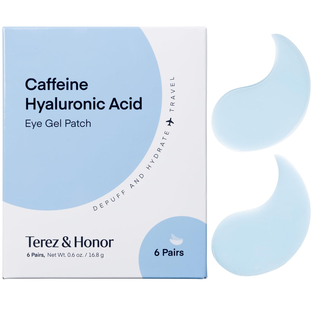 TEREZ & HONOR Caffeine Eye Patches – 6 Pairs Korean Hydrogel Undereye Masks for Brightening & Hydration