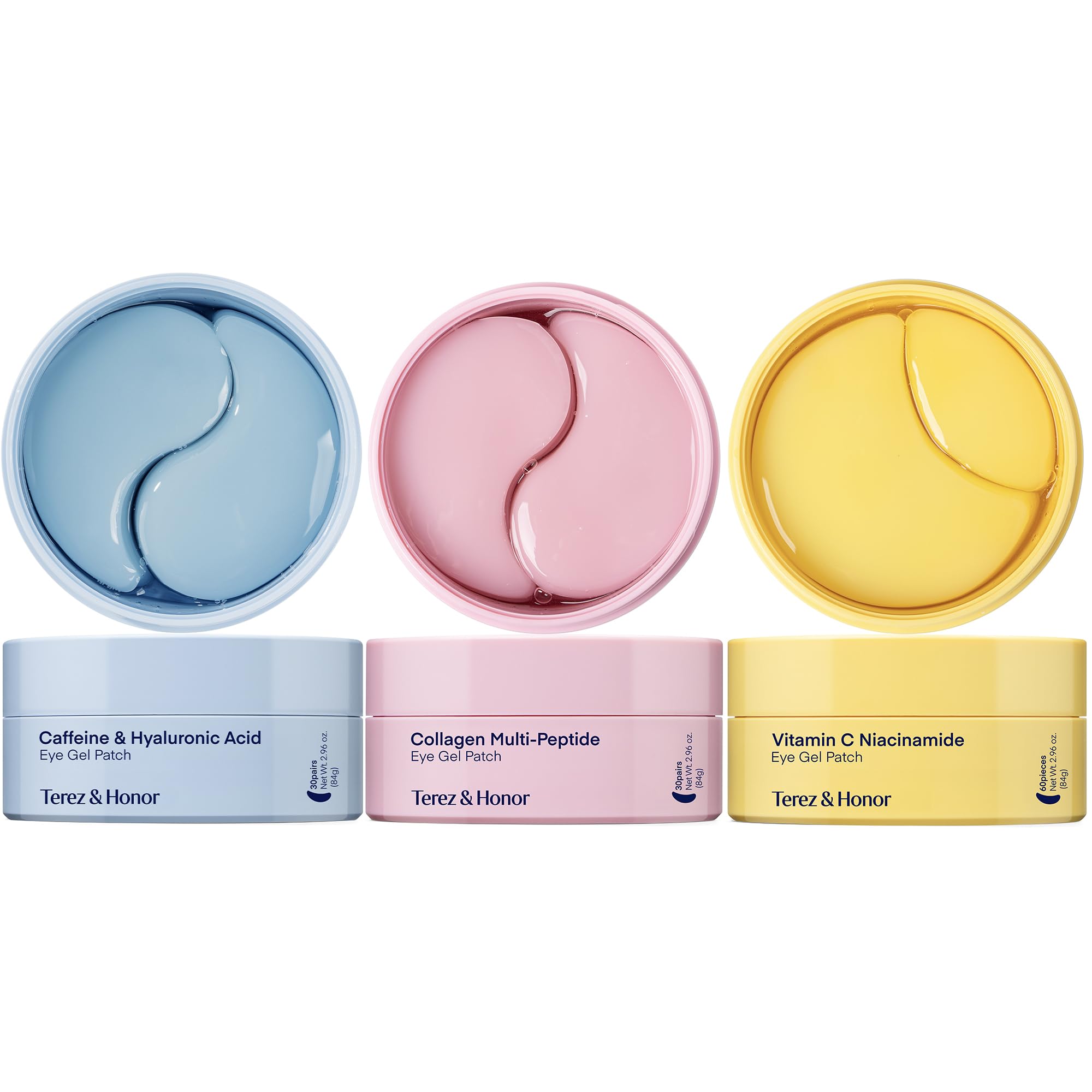 TEREZ & HONOR Eye Patches Gift Set – 3-Pack (x60) Korean Hydrogel Masks with Caffeine, Collagen & Vitamin C