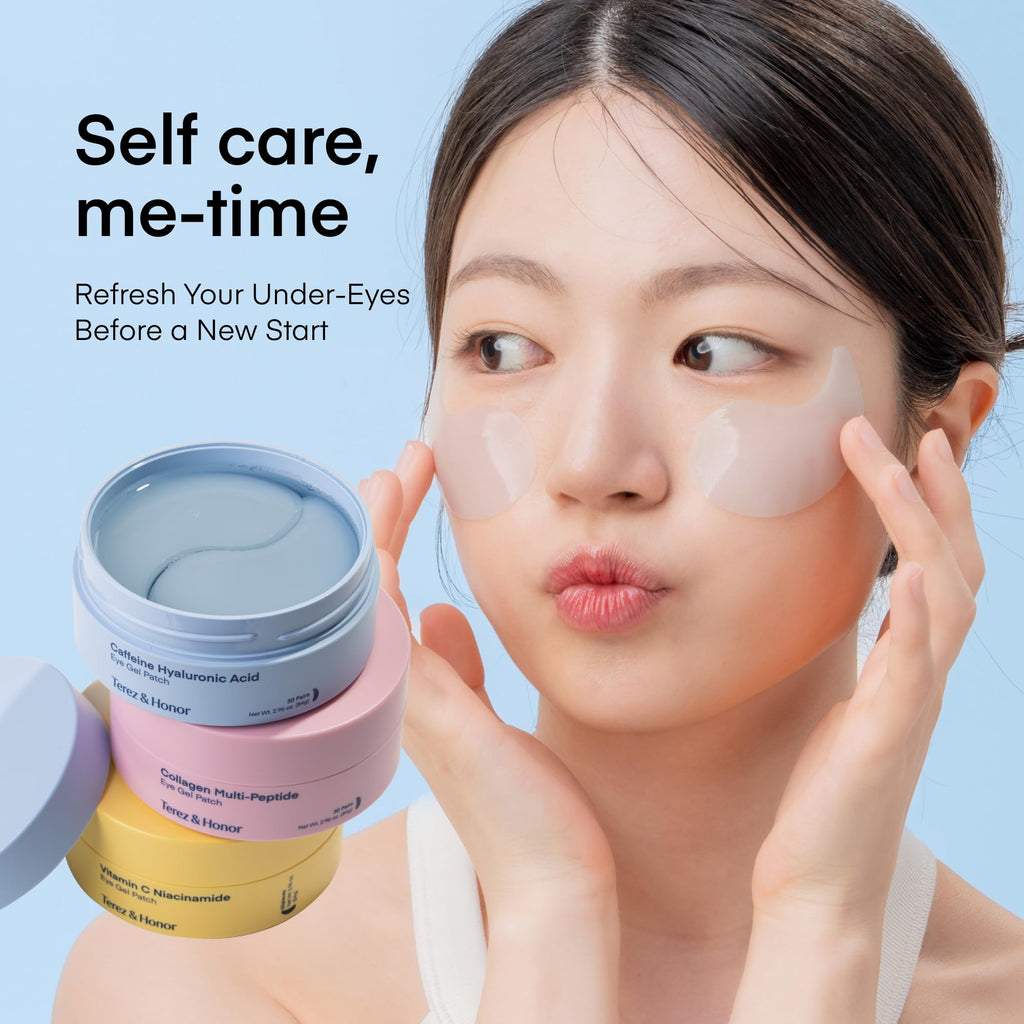 TEREZ & HONOR Eye Patches Gift Set – 3-Pack (x60) Korean Hydrogel Masks with Caffeine, Collagen & Vitamin C