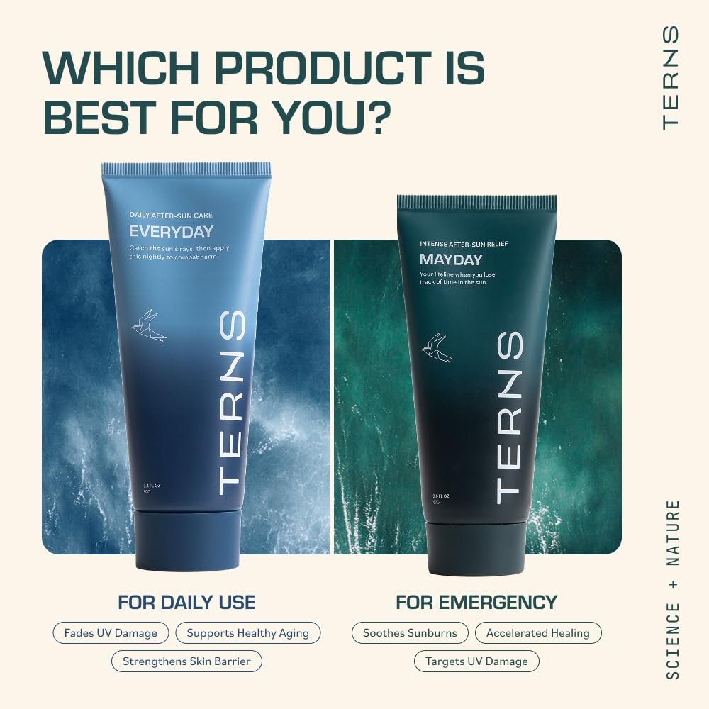 TERNS Mayday Intense After Sun Gel Cream – Fast-Acting, Fragrance-Free Sunburn Recovery (2 oz) with Marine Actives