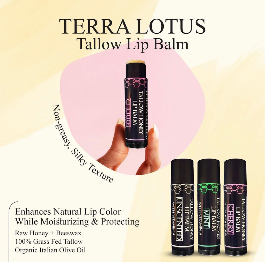 Terra Lotus Organic Tallow Lip Balm (5 Pack) – Cherry | Hydration with Olive Oil & Beeswax