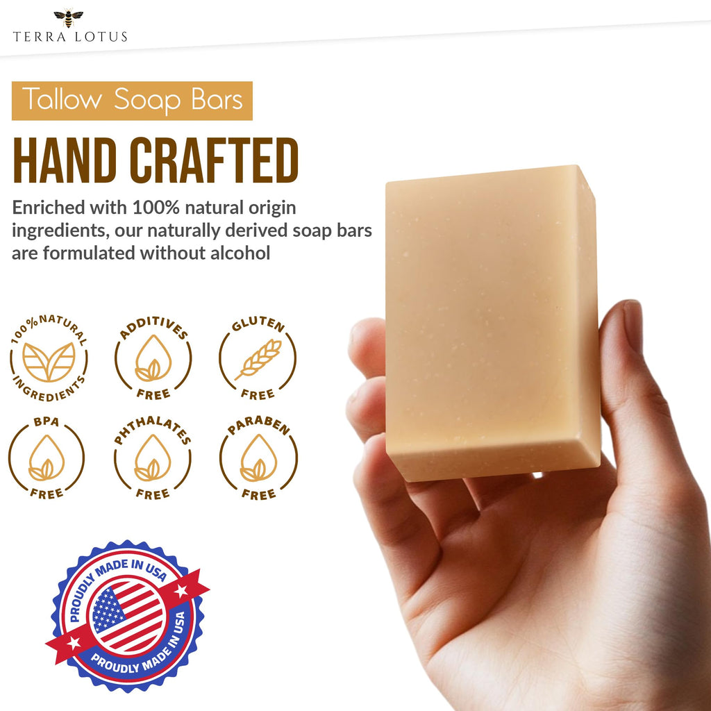 Terra Lotus Organic Tallow Soap with Honey & Castor Oil – 3 Pack Citrus