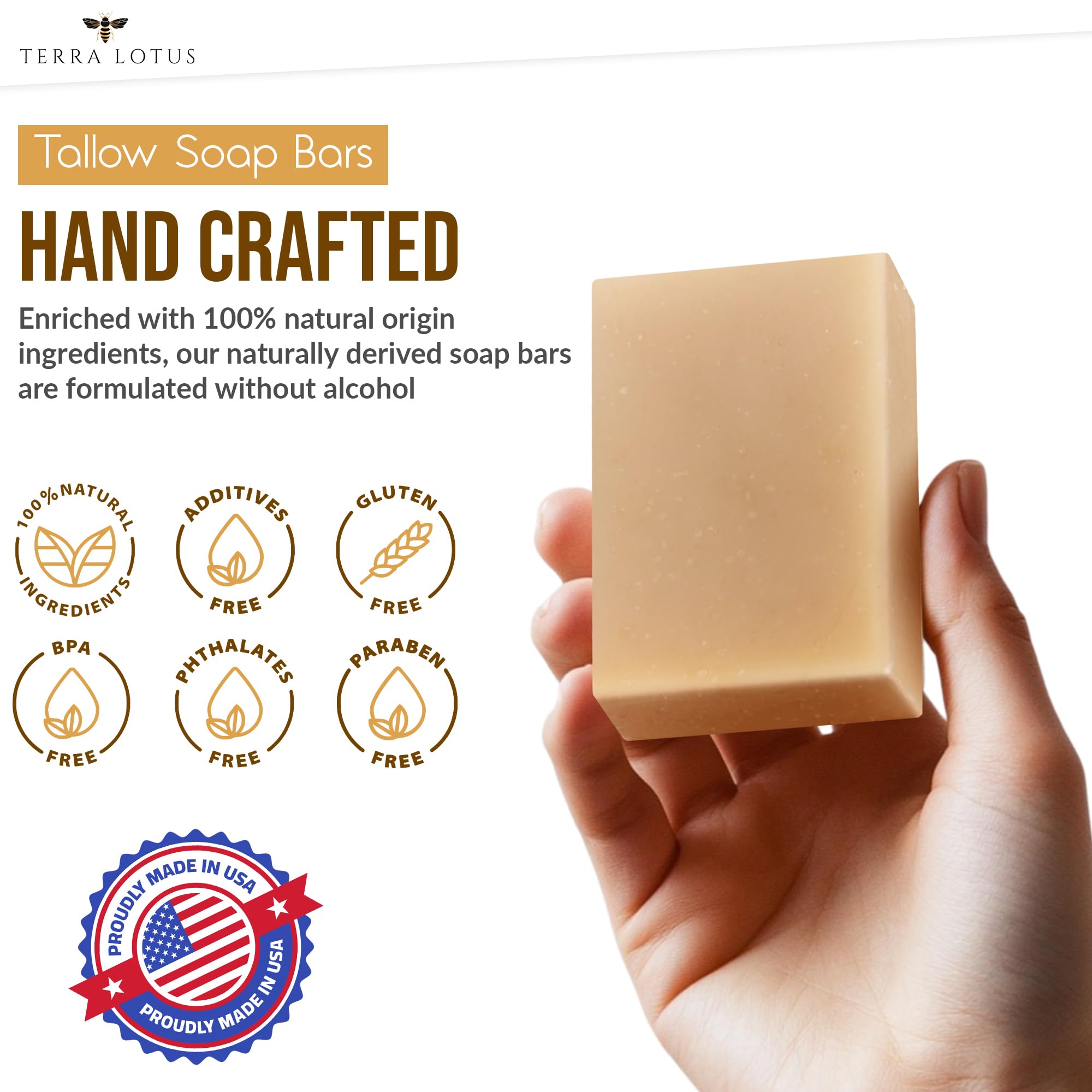 Terra Lotus Organic Tallow Soap with Honey & Castor Oil – 3 Pack Citrus