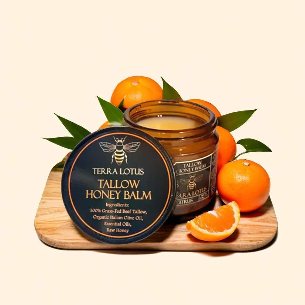 Terra Lotus Organic Grass-Fed Beef Tallow Balm with Raw Honey – Lavender, Handmade 2 oz