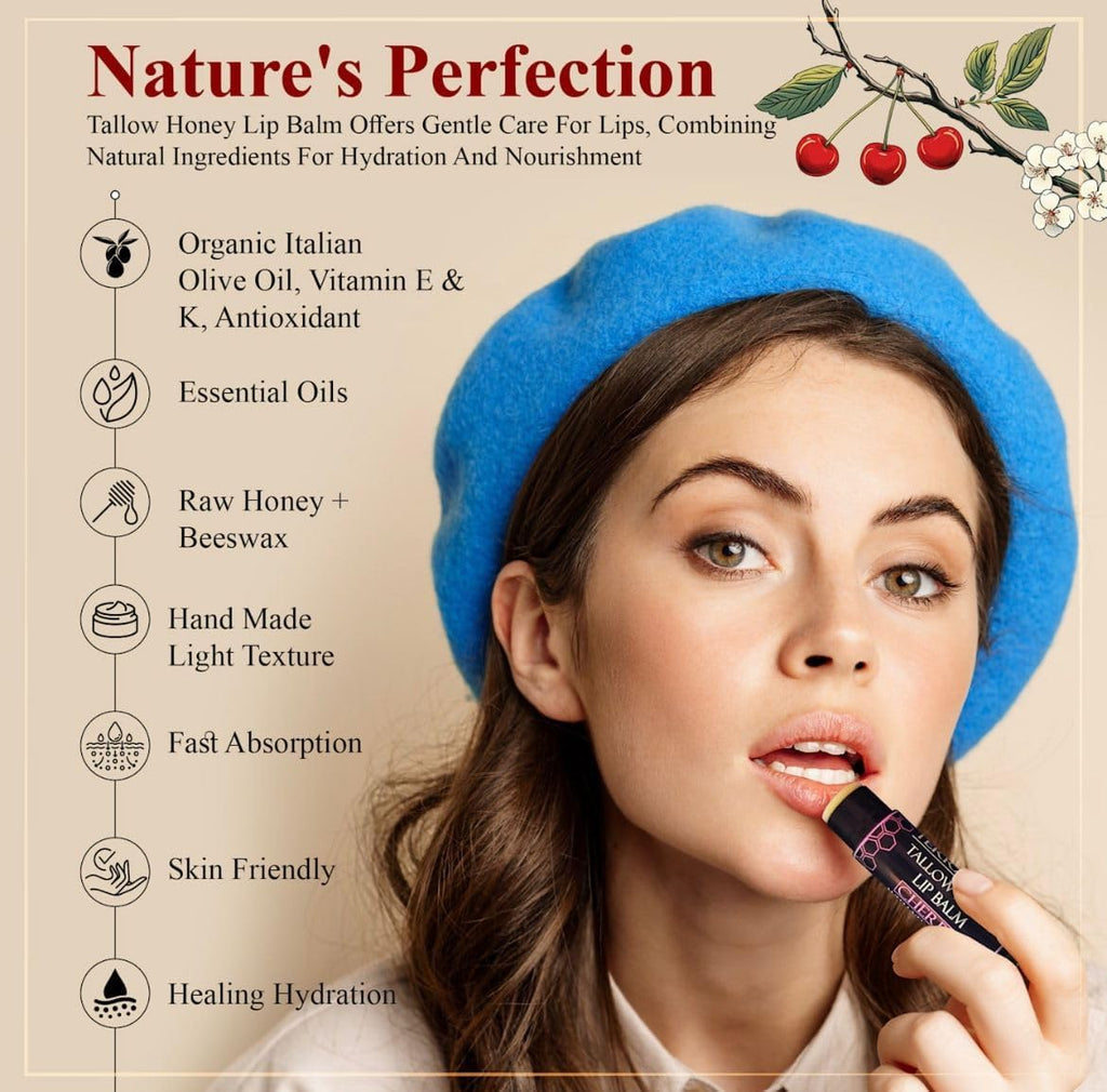 Terra Lotus Organic Tallow Lip Balm (5 Pack) – Cherry | Hydration with Olive Oil & Beeswax