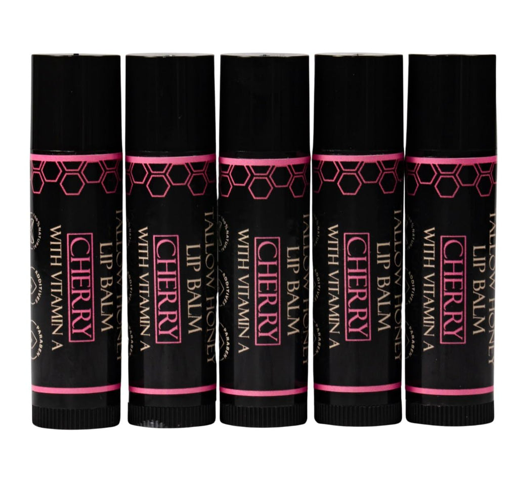 Terra Lotus Organic Tallow Lip Balm (5 Pack) – Cherry | Hydration with Olive Oil & Beeswax