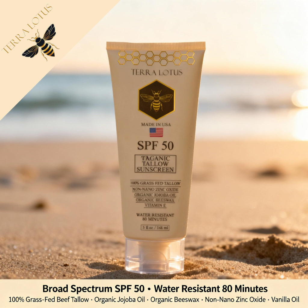 Terra Lotus Organic Tallow Sunscreen SPF 50 - Reef-Safe Mineral Defense for Face & Body (5 oz)