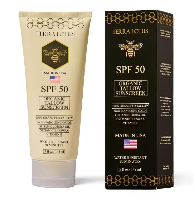 Terra Lotus Organic Tallow Sunscreen SPF 50 - Reef-Safe Mineral Defense for Face & Body (5 oz)