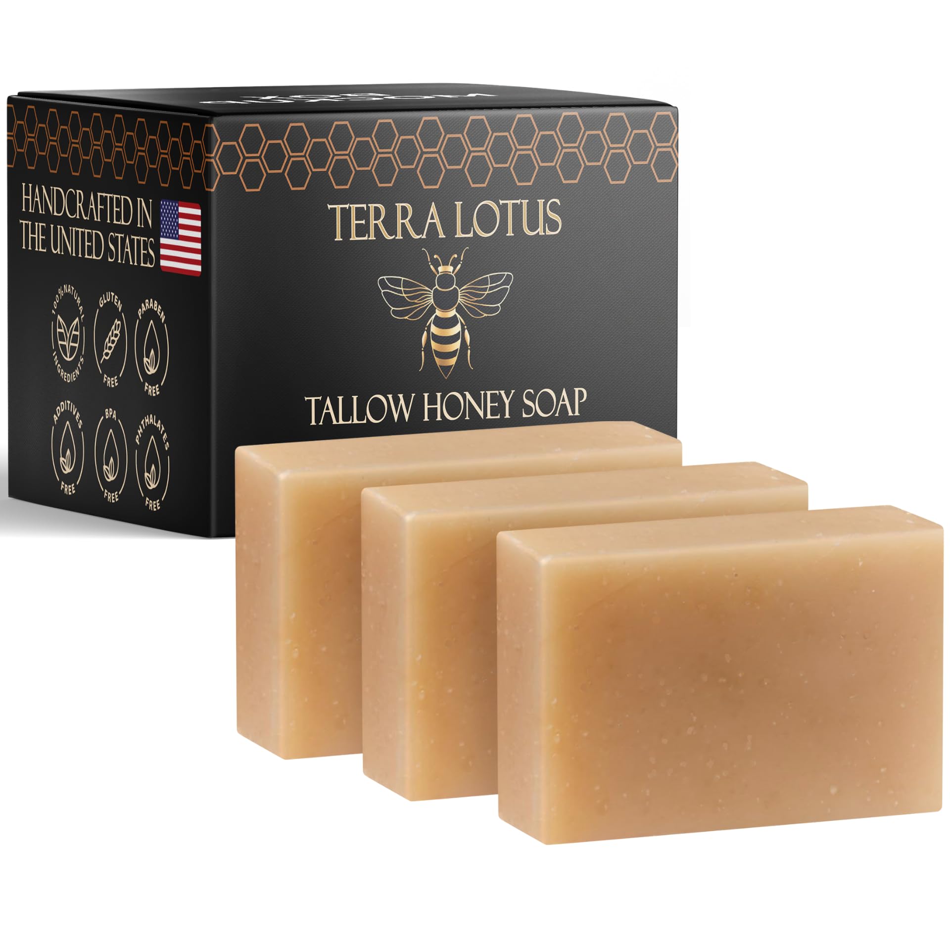 Terra Lotus Organic Tallow Soap with Honey & Castor Oil – 3 Pack Citrus