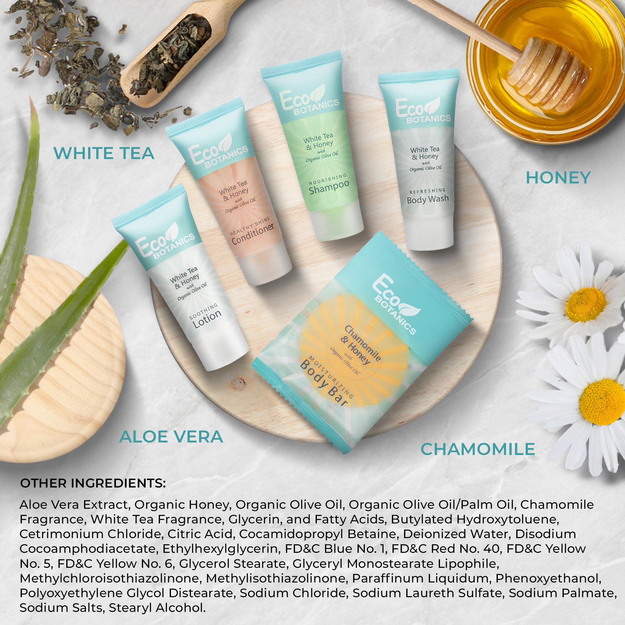 Terra Pure Travel Size Hotel Toiletry Set – 150 Count, White Tea Scent, Aloe & Olive Oil, Paraben Free