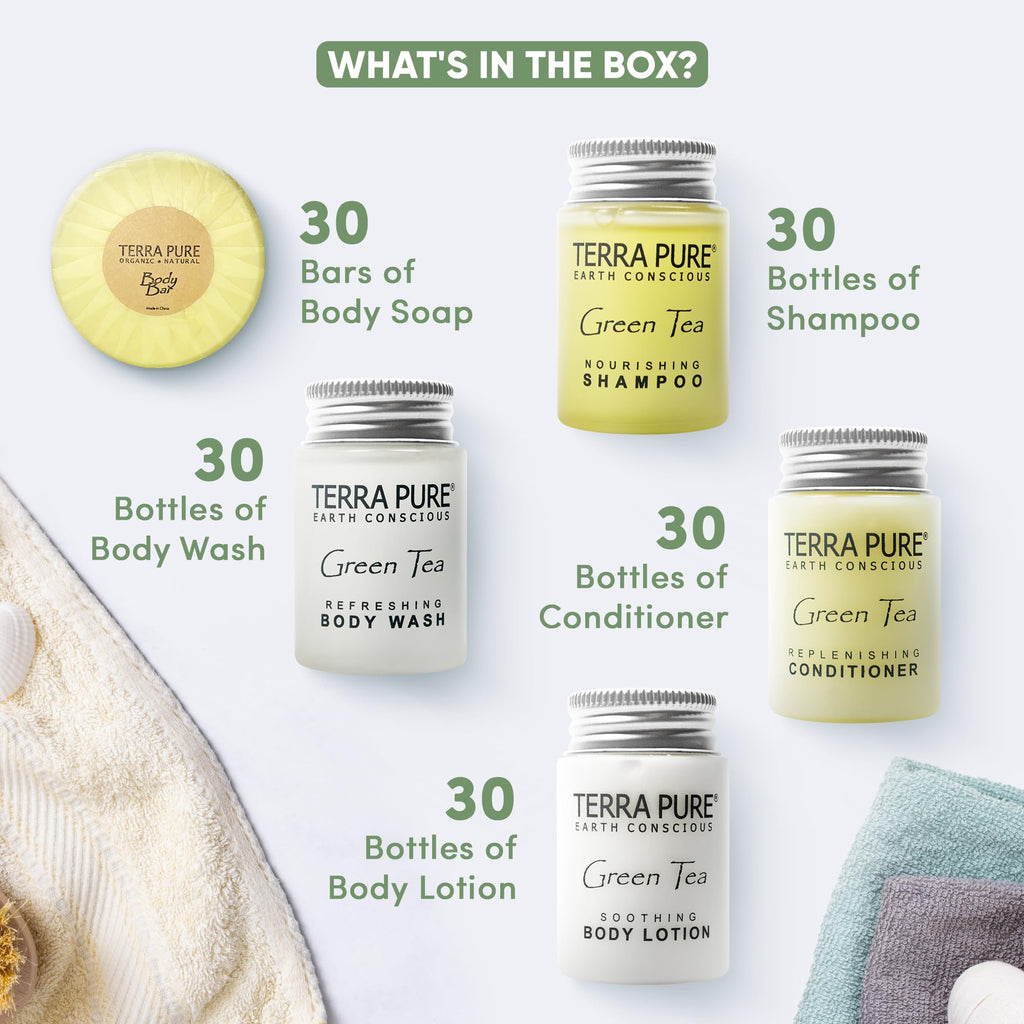 Terra Pure Hotel Soaps & Toiletries Bulk Set – 150-Piece Guest Room Amenities Kit | 1-Shoppe