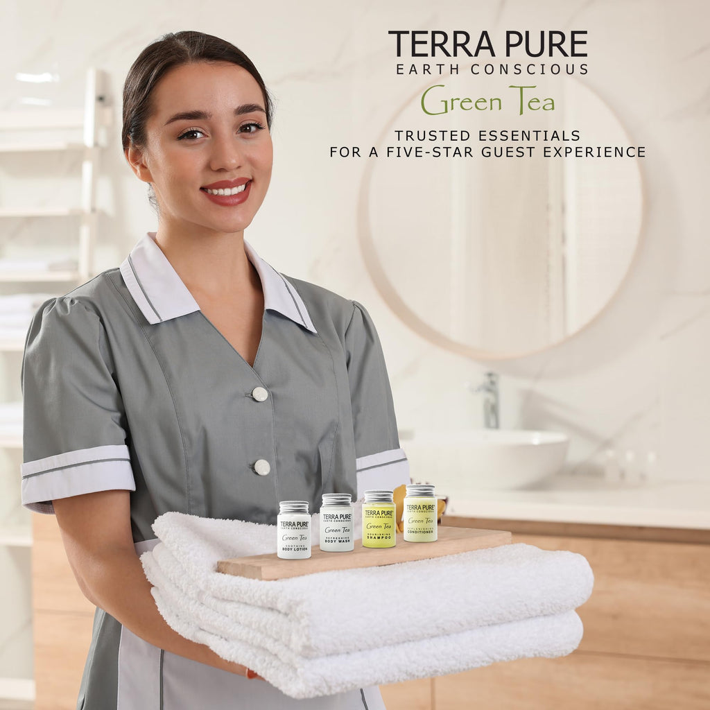 Terra Pure Green Tea Toiletries Set — 80-Piece Hotel Amenities Kit (Travel Size)