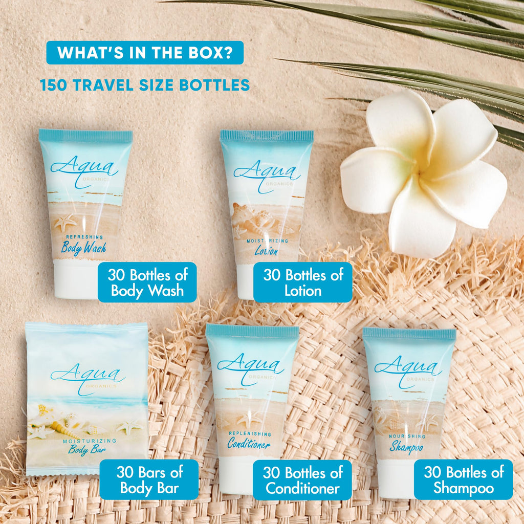 Terra Pure Aqua Organics Hotel Soaps & Toiletries Bulk Set – 150 Travel-Size Pieces (1oz Each)