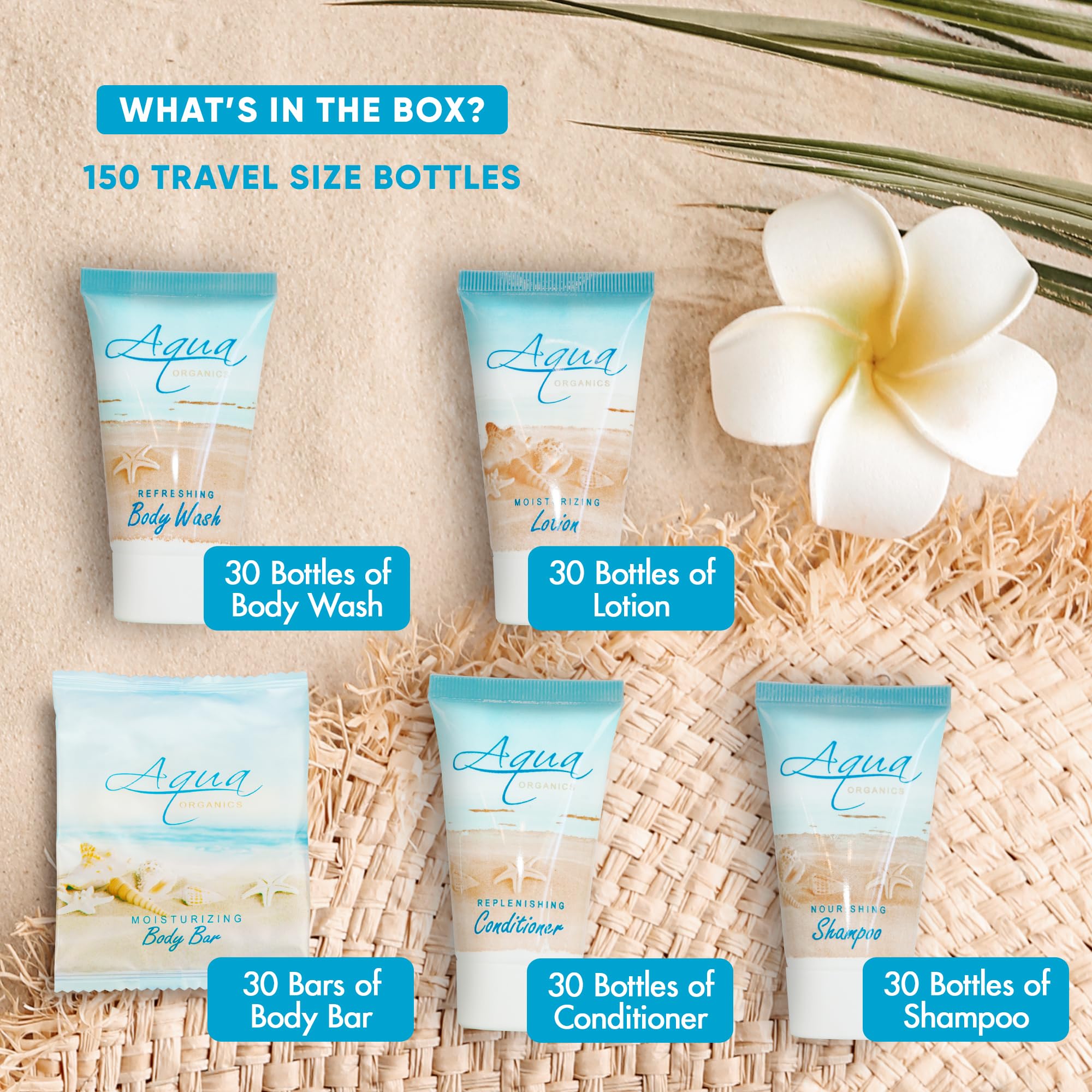 Terra Pure Aqua Organics Hotel Soaps & Toiletries Bulk Set – 150 Travel-Size Pieces (1oz Each)