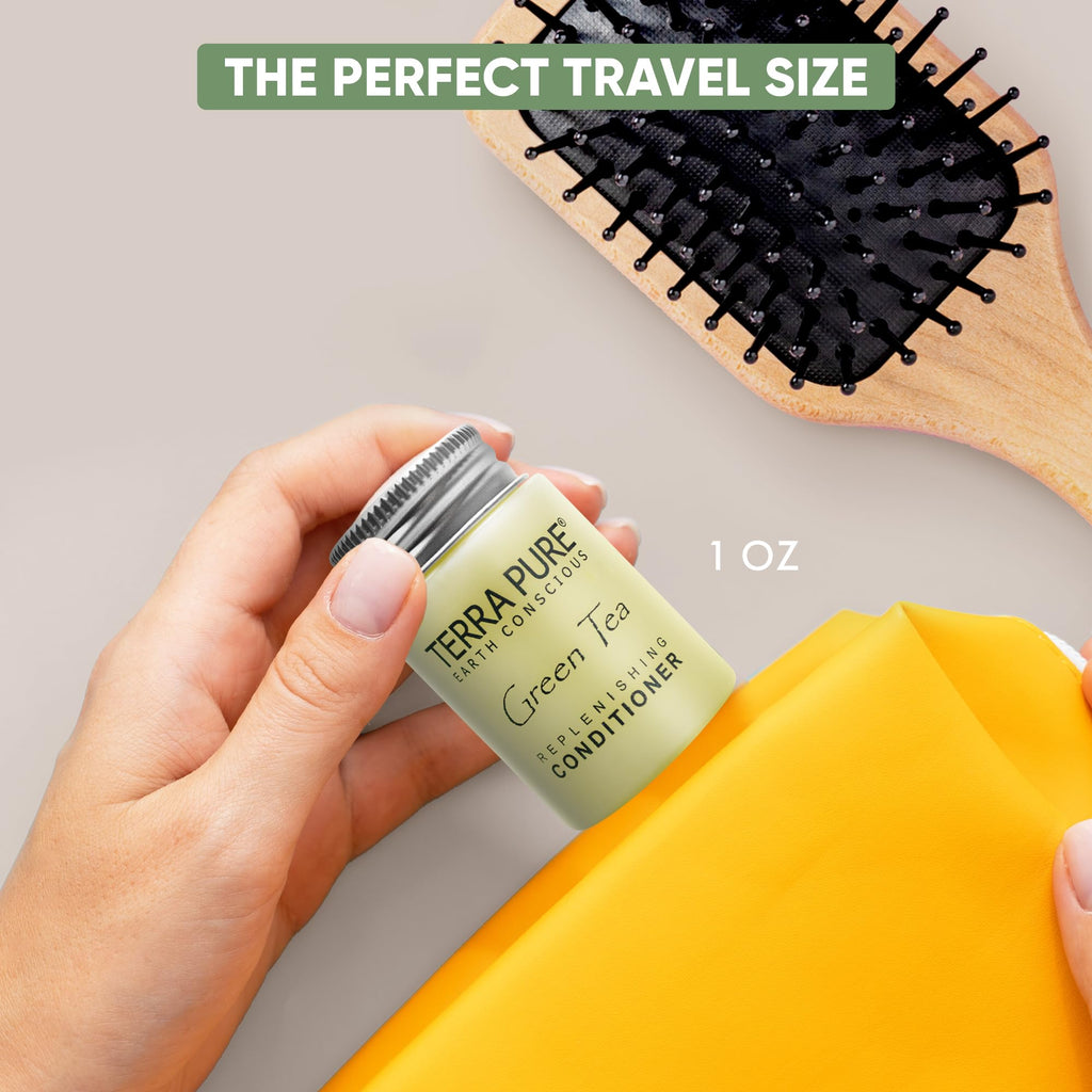 Terra Pure Travel Size Hotel Conditioner – 20 x 1 oz Bottles, Green Tea Scent, Aloe & Olive Oil
